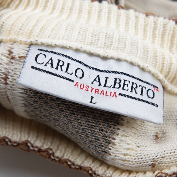 Carlo Alberto Vintage Sweater Coogi Biggie Style Textured Cream Tan Size Large - Picture 3 of 6